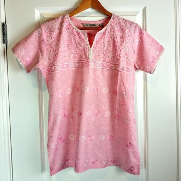 La Fille 28XL Pink Embroidered Cotton SS Top - Picture 1 of 5